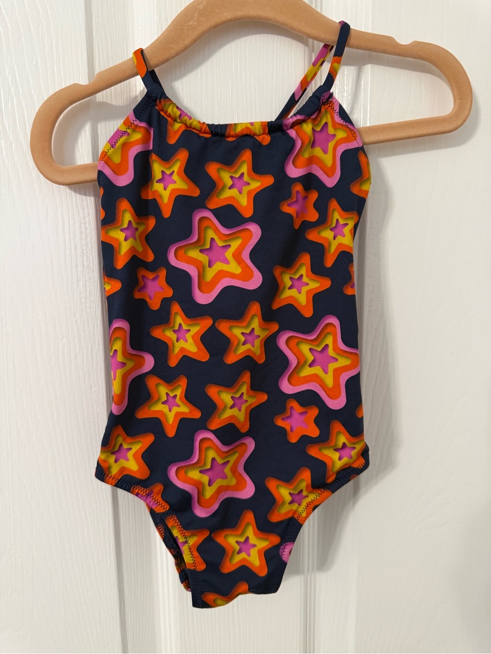 Vilebrequin Navy One-Piece Swimsuit with Orange Pink Yellow Stars